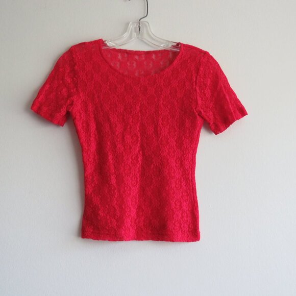 Red Lace Short sleeves Vintage Woman’s top size S - Picture 1 of 5